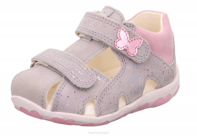 Superfit cinza claro/rosa bebês fanni - sandália com fecho de velcro JFFX229