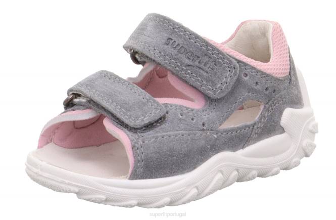 Superfit cinza claro/rosa bebês flow - sandália com fecho de velcro JFFX174