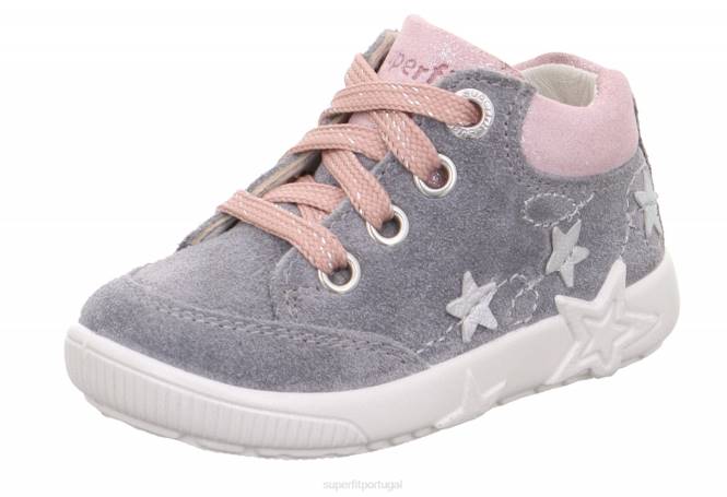 Superfit cinza claro/rosa bebês starlight - tênis cano baixo com cadarço JFFX326