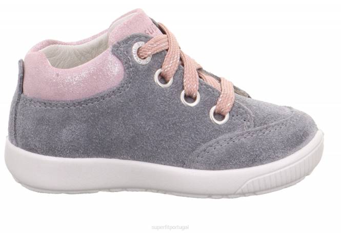 Superfit cinza claro/rosa bebês starlight - tênis cano baixo com cadarço JFFX326