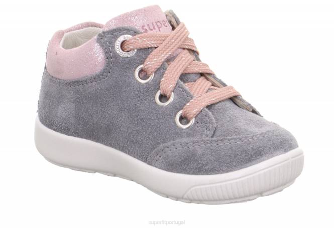 Superfit cinza claro/rosa bebês starlight - tênis cano baixo com cadarço JFFX326