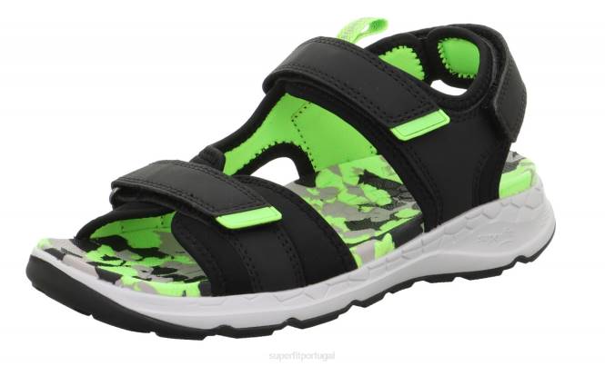 Superfit preto/verde claro crianças criss cross - sandália com fecho de velcro JFFX619