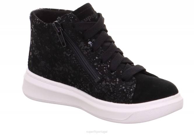 Superfit preto crianças cosmo - tênis cano alto com zíper JFFX842